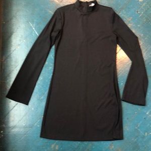 leith black mock neck mini dress with bell sleeves